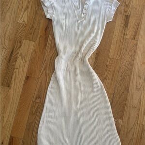 Varley White Pinstripe Midi Dress